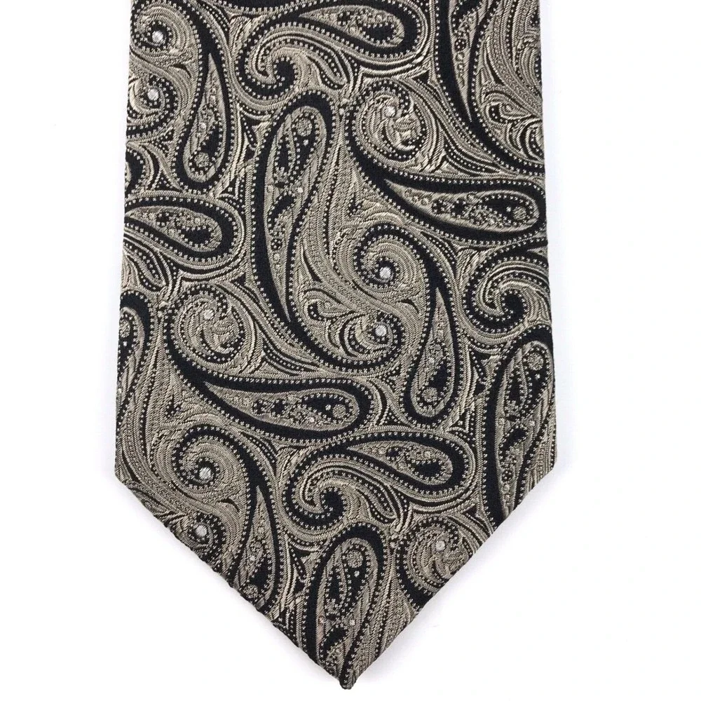 Chaps Ralph Lauren Men's Tie 100% Silk Light Brown Tan Black Paisley Necktie 58